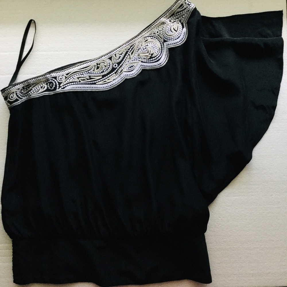 White House Black Market Silk One Shoulder Top Sz8